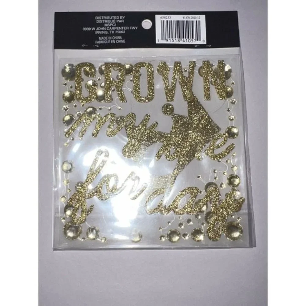 Graduation Cap Decorative Stickers 14pc Gold Glitter 